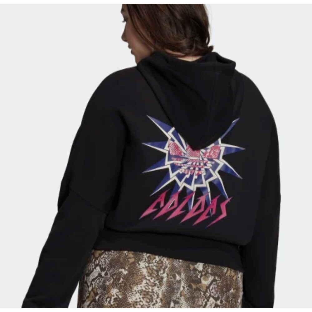 Adidas Graphic Print Logo  Cropped Hoody Women's Plus Size 2X Black HT6919